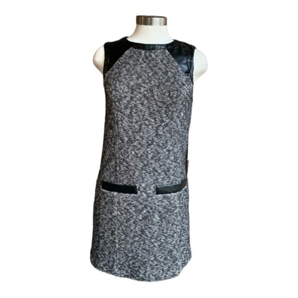 WHIT Tweed and Faux Leather Shift Dress Size Small